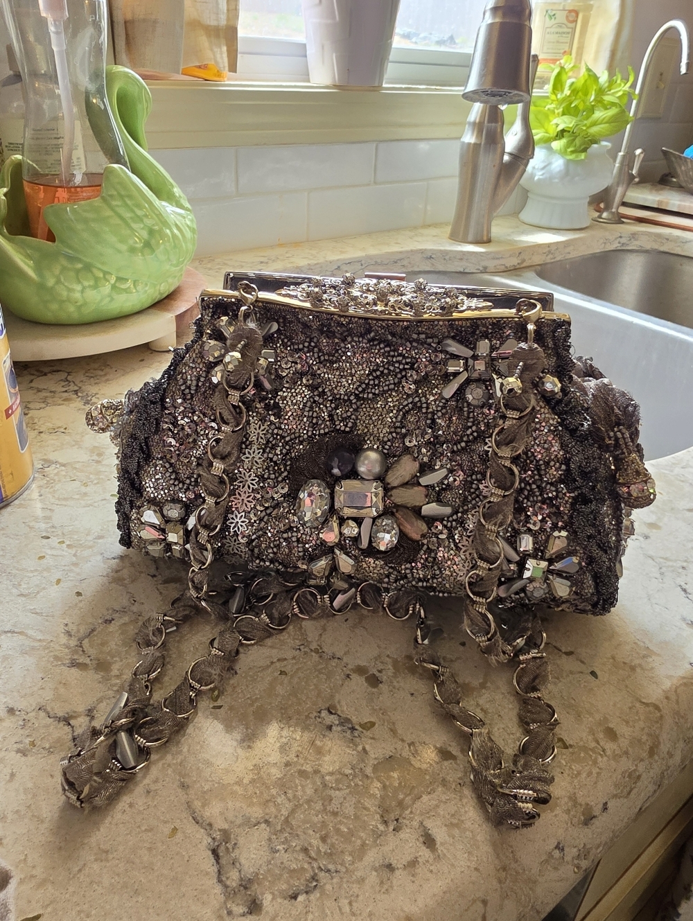 Early Mary Frances Silver Embellished Beaded Evening Clutch